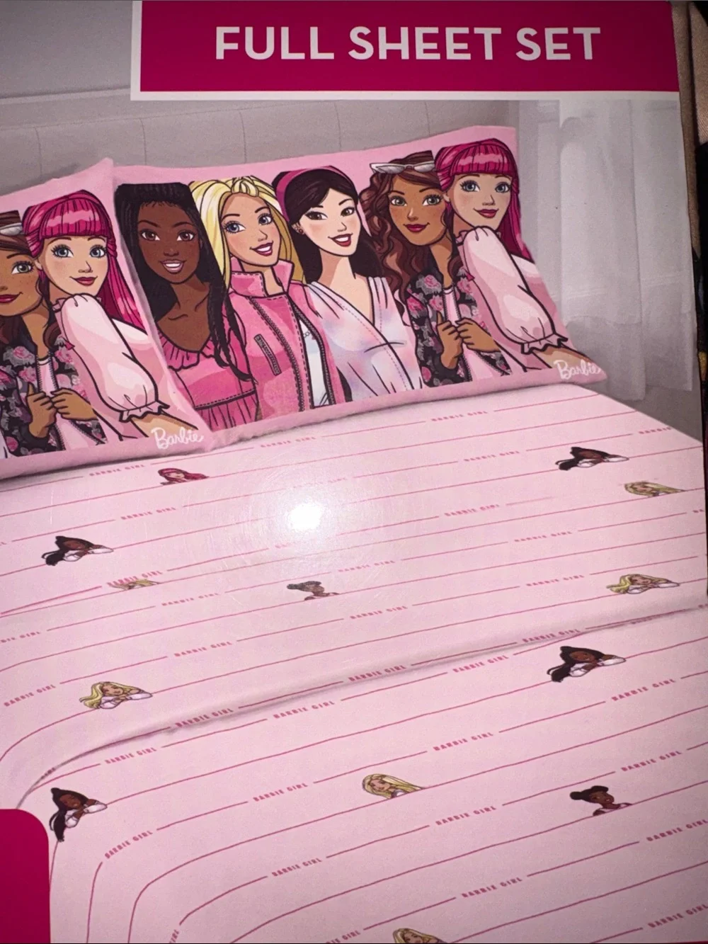 Barbie Pink Character Full Sheet Set with Multicultural Doll Print